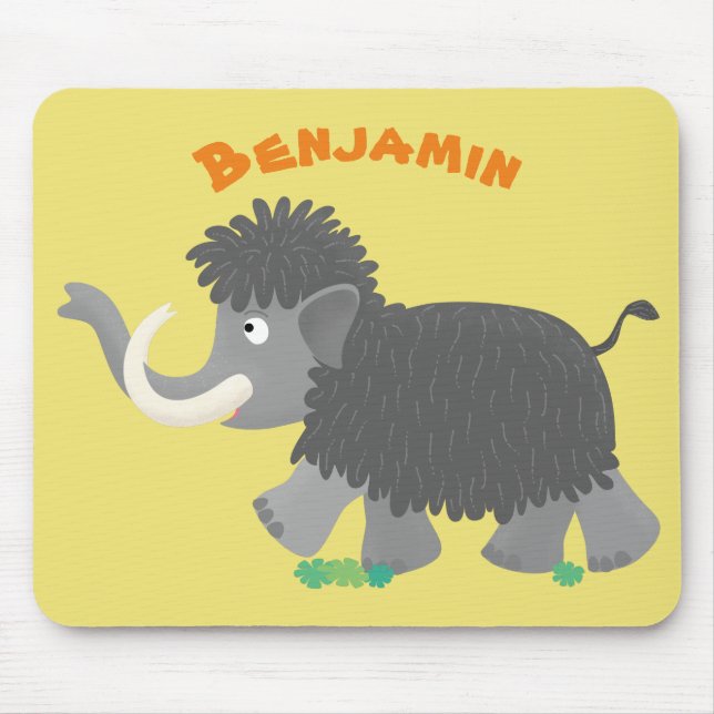 Cute woolly mammoth cartoon illustration mouse mat (Front)