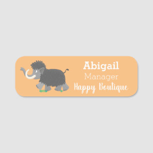 Cute woolly mammoth cartoon illustration name tag