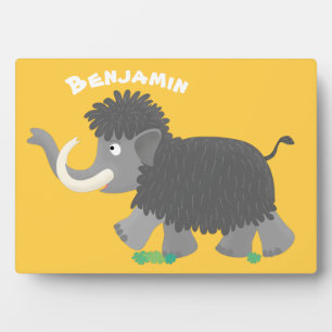 Cute woolly mammoth cartoon illustration plaque