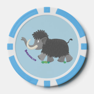 Cute woolly mammoth cartoon illustration poker chips
