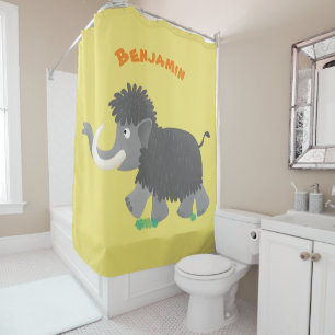 Cute woolly mammoth cartoon illustration shower curtain