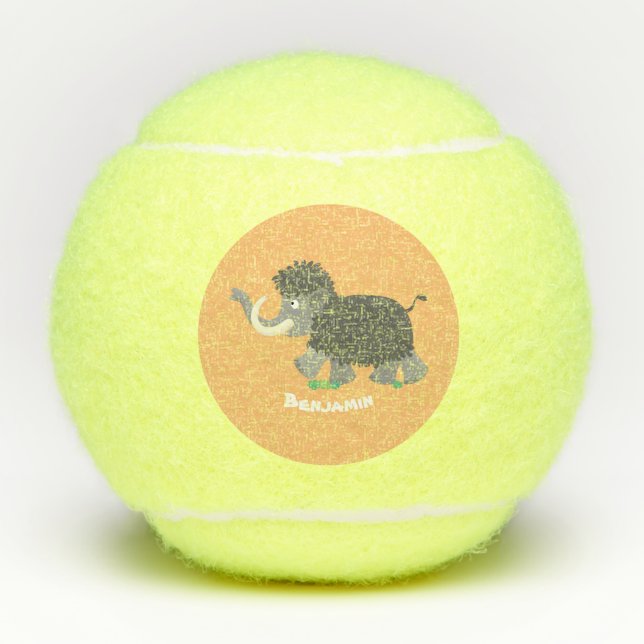 Cute woolly mammoth cartoon illustration tennis balls (Front)