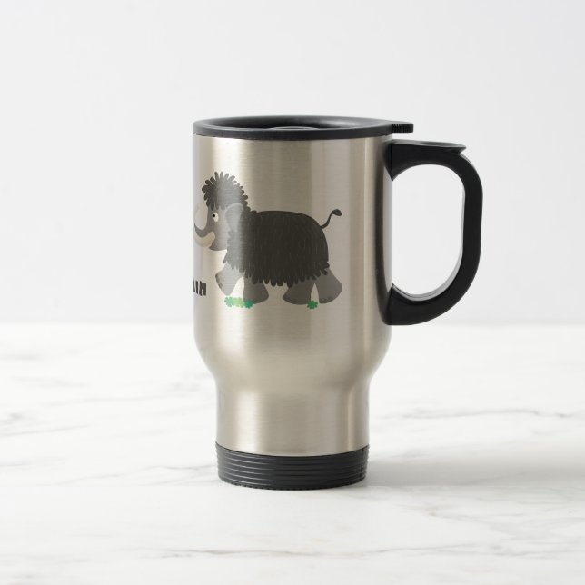 Cute woolly mammoth cartoon illustration travel mug (Right)