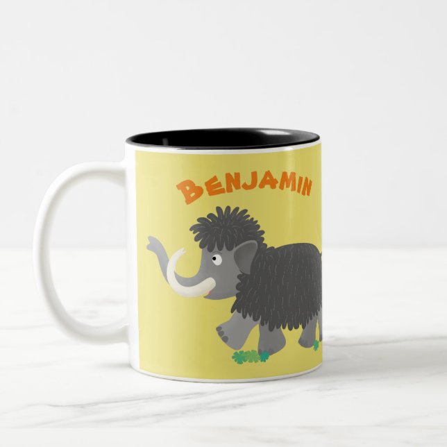 Cute woolly mammoth cartoon illustration Two-Tone coffee mug (Left)