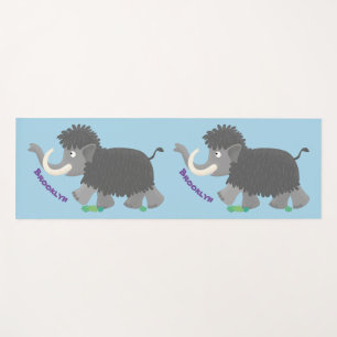 Cute woolly mammoth cartoon illustration yoga mat