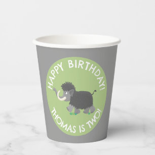 Cute woolly mammoth personalised cartoon birthday paper cups