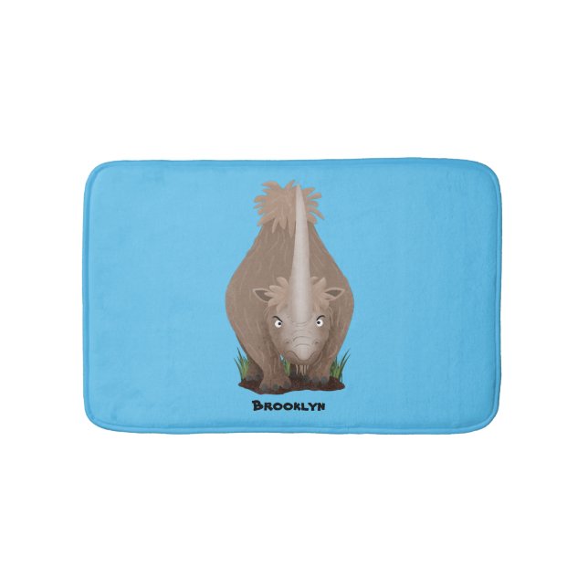 Cute woolly rhino elasmotherium cartoon bath mat (Front)