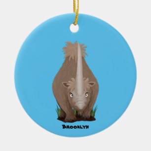 Cute woolly rhino elasmotherium cartoon ceramic tree decoration