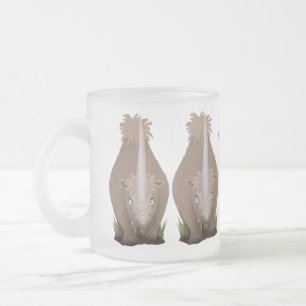 Cute woolly rhino elasmotherium cartoon frosted glass coffee mug