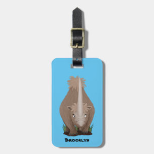 Cute woolly rhino elasmotherium cartoon luggage tag