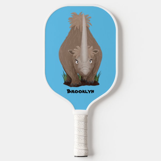 Cute woolly rhino elasmotherium cartoon  pickleball paddle (Front)