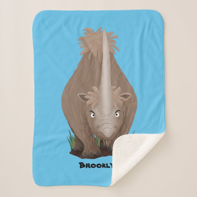 Cute woolly rhino elasmotherium cartoon sherpa blanket (Front)