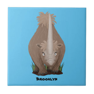 Cute woolly rhino elasmotherium cartoon tile