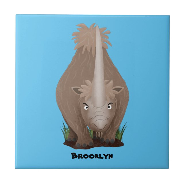 Cute woolly rhino elasmotherium cartoon tile (Front)