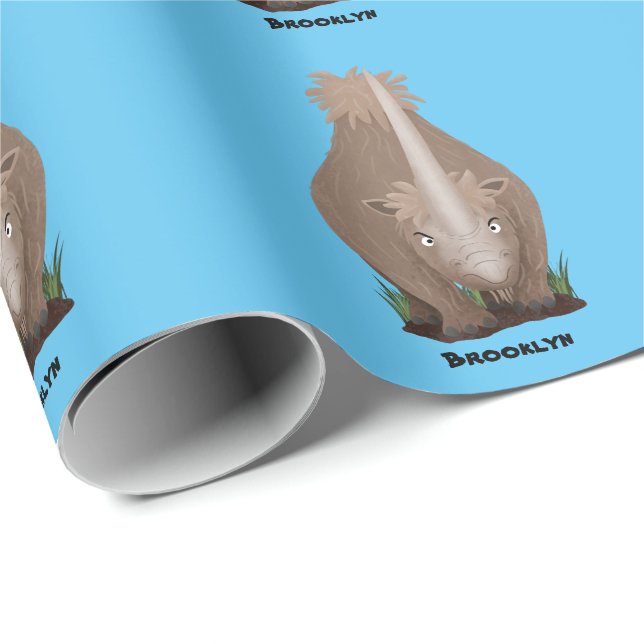 Cute woolly rhino elasmotherium cartoon wrapping paper (Roll Corner)