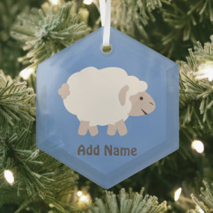 Cute Wooly Lamb Glass Tree Decoration