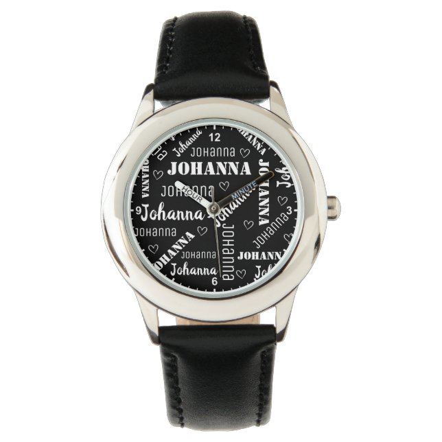 Cute Word Art Cloud Customised Name Text Girls Watch (Front)