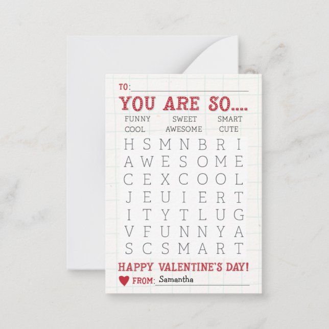 Cute Word Search Valentine's Day Card (Front)