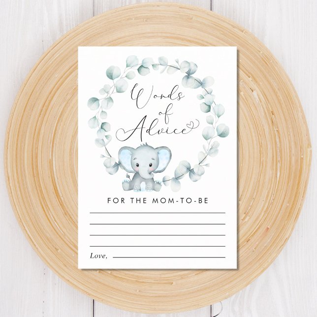 Cute Words of Advice Elephant Baby Boy Shower  Enclosure Card (Creator Uploaded)