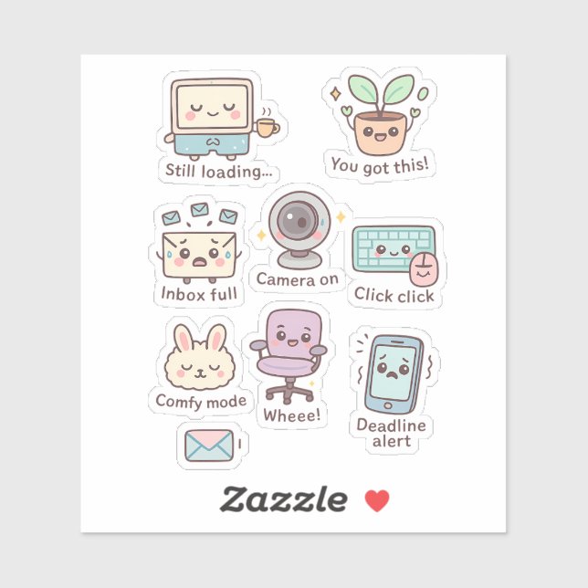 Cute Work From Home Vibes Sticker Pack (Sheet)