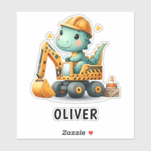 Cute Worker Dinosaur on an Excavator