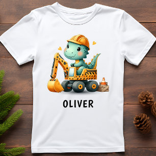 Cute Worker Dinosaur on an Excavator T-Shirt