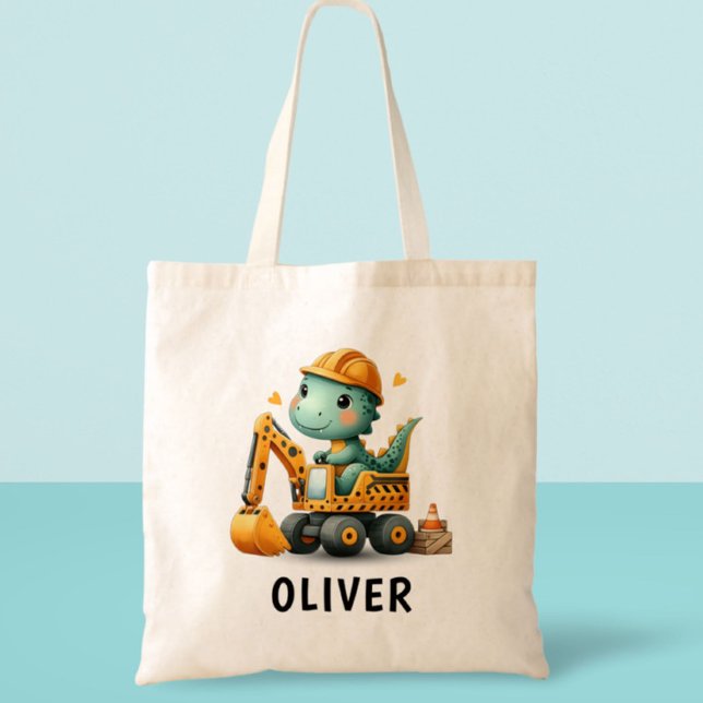 Cute Worker Dinosaur on an Excavator Tote Bag (Creator Uploaded)