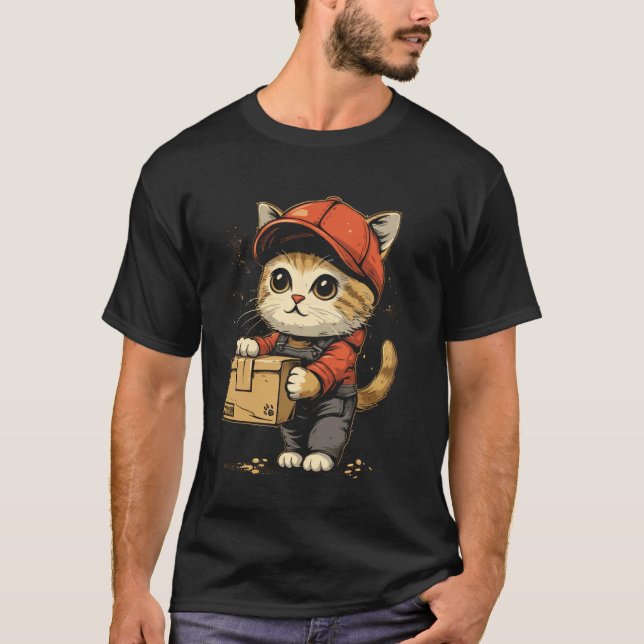 Cute working Cat Delivery Driver T-Shirt (Front)