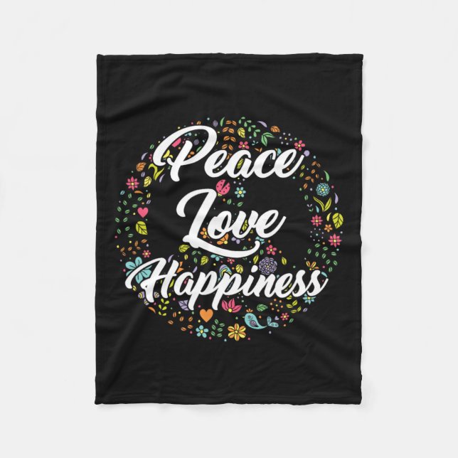 Cute World Peace Love Happiness Peace Sign Hippie  Fleece Blanket (Front)