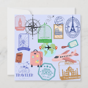 Cute World Traveller Collage Flat Thank You Card