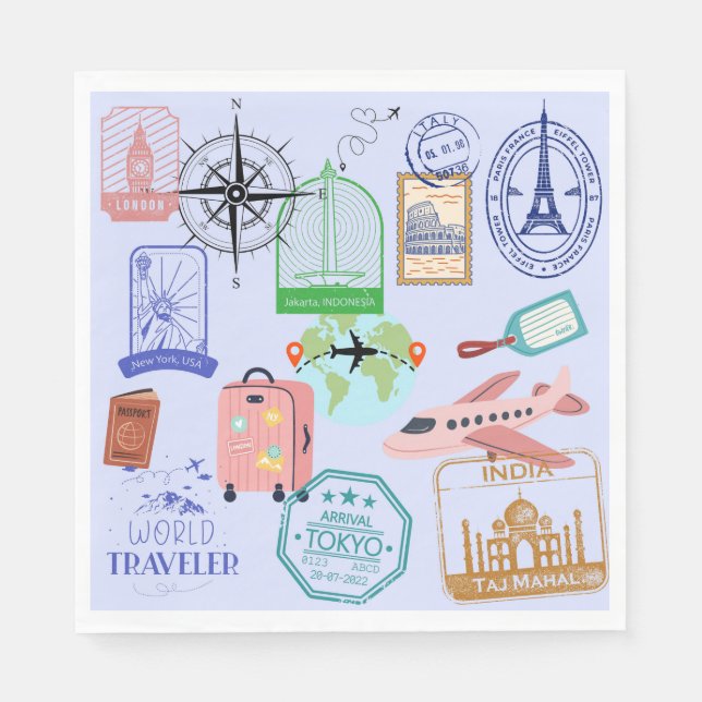  Cute World Traveller Collage Napkin (Front)