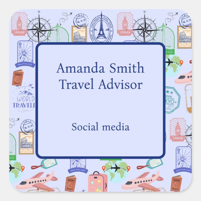 Cute World Traveller Collage Square Sticker (Front)