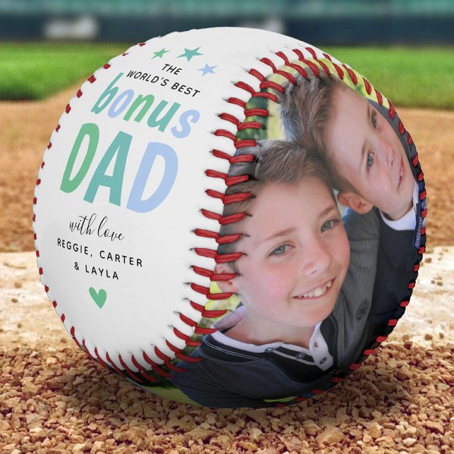 Cute World's Best Bonus Dad 2 Photo Baseball (Creator Uploaded)