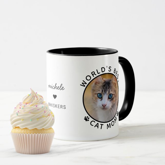 Cute World's Best Cat Mum Custom Name Pet Photo Mug (Creator Uploaded)