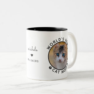Cute World's Best Cat Mum Personalised Name Photo Two-Tone Coffee Mug