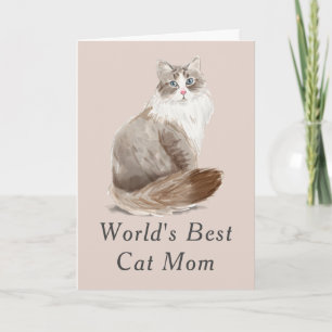 Cute World's Best Cat Mum Watercolor Mother's Day Card