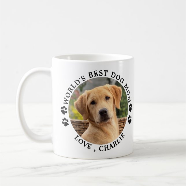 Cute World's Best Dog Mum Paw Prints Pet Photo Coffee Mug (Left)