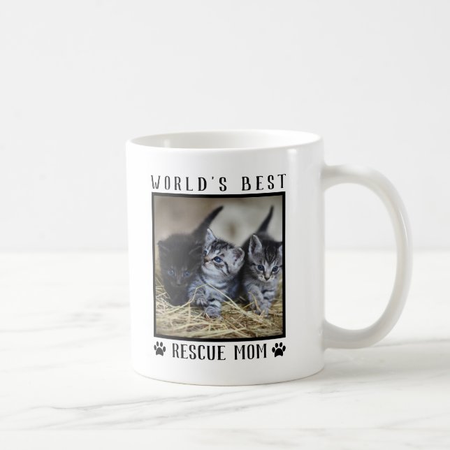 Cute World's Best Rescue Mum Paw Prints Pet Photo Coffee Mug (Right)