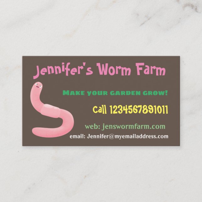 Cute worm farm vermiculture cartoon Business Card (Front)