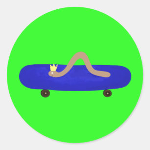 Cute worm on a skateboard  classic round sticker