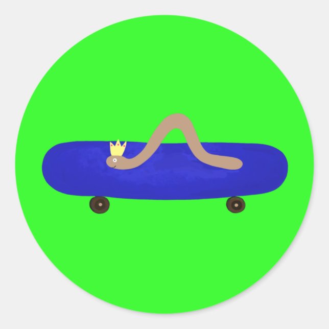 Cute worm on a skateboard  classic round sticker (Front)