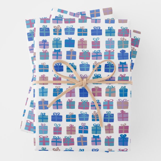 Cute Wrapped Gifts w Bows Holiday Christmas Bday  Wrapping Paper Sheet (In situ)