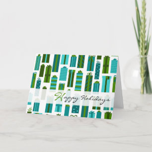 Cute Wrapped Presents Happy Holidays - Green Blue Holiday Card