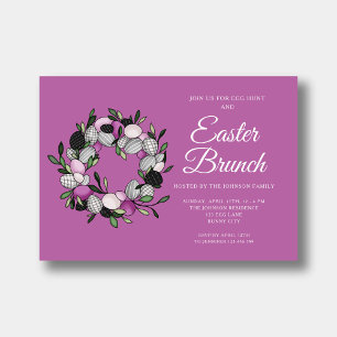 Cute Wreath Easter Brunch Egg Hunt Pink Invitation