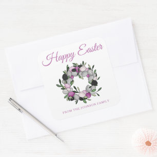 Cute Wreath Happy Easter Square Sticker