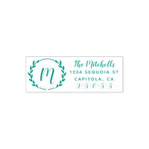 Cute Wreath Monogram Family Name Return Address Self-inking Stamp