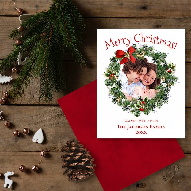 Cute Wreath Photo Frame BUDGET Christmas Card (In Situ with Decorations)