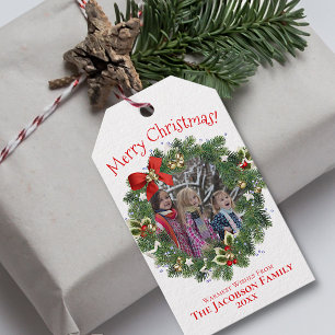 Cute Wreath Photo Frame Merry Christmas Gift Tags