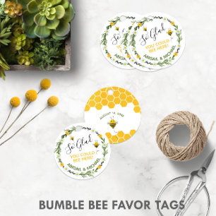 Cute Wreath Yellow + Black Watercolor Bumble Bee Favour Tags