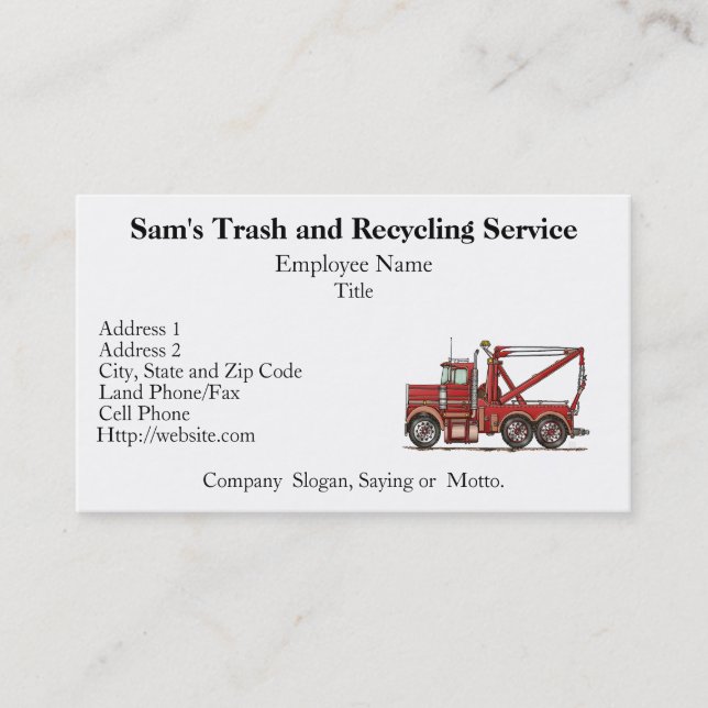 Cute Wrecker Truck Business Card (Front)